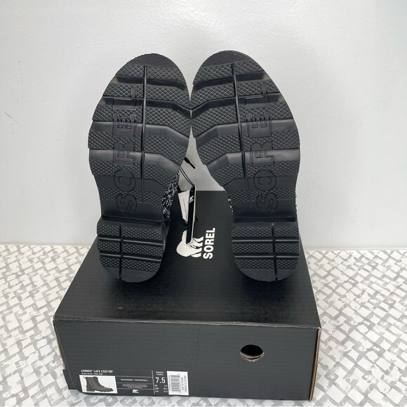 SOREL Lennox Genuine Shearling Waterproof Lace-Up Boot, Black/White, size 7.5 - Picture 7 of 7